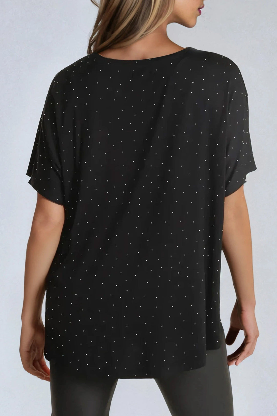 Black Embellished Round Neck T-Shirt - jqwholesale.com