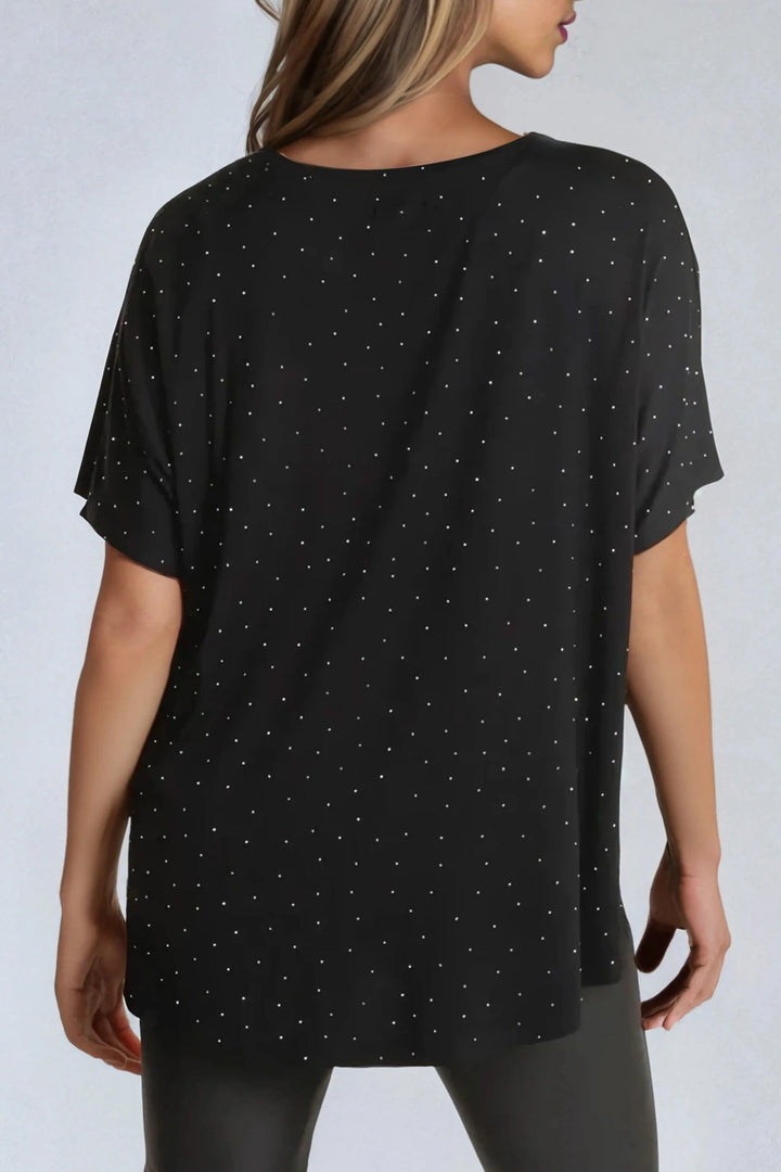 Black Embellished Round Neck T-Shirt - jqwholesale.com