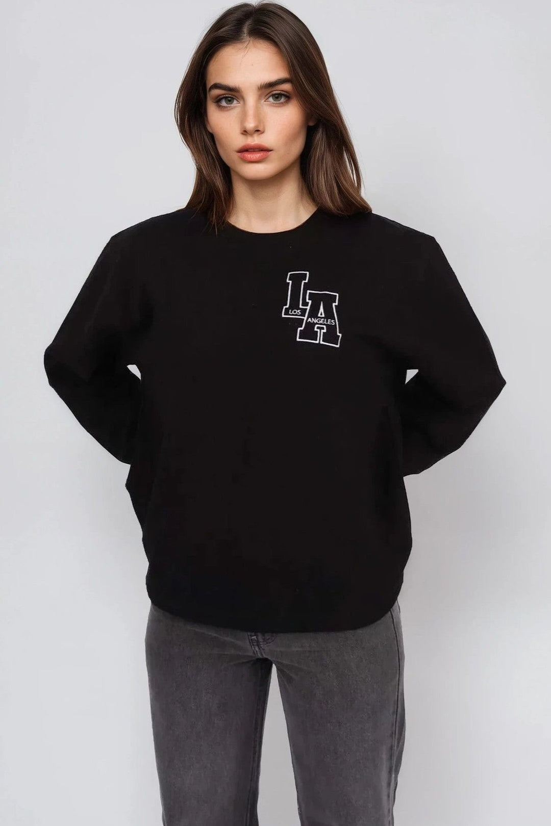 Black Embroidered LA Sweatshirt - jqwholesale.com