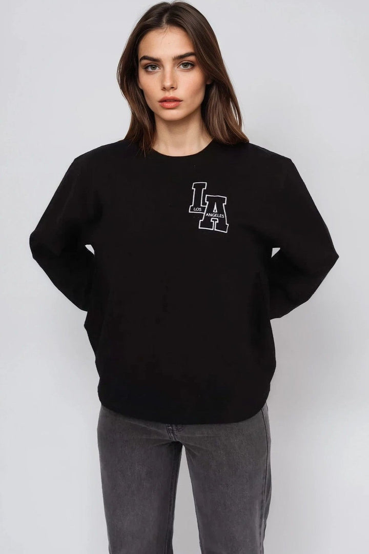 Black Embroidered LA Sweatshirt - jqwholesale.com
