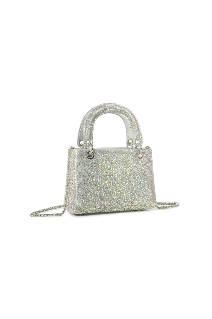 Silver Diamante Top Handle Evening Bag - jqwholesale.com