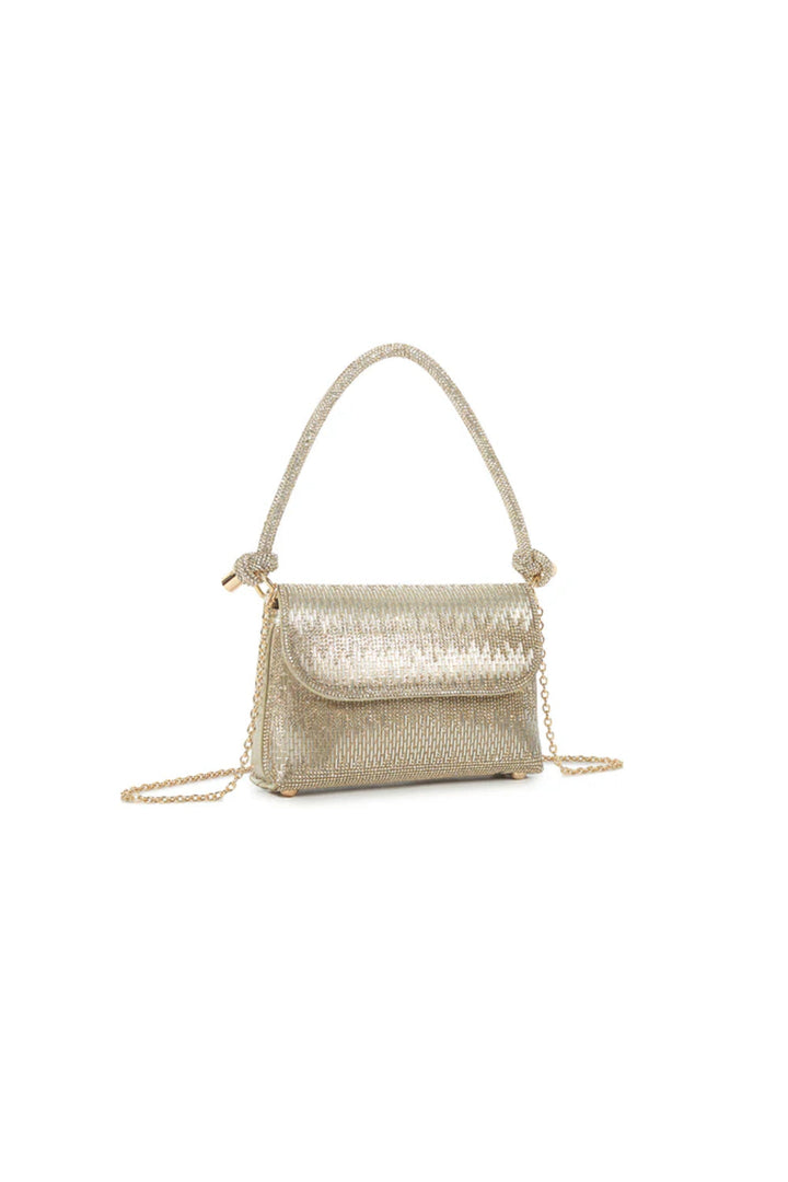 Gold Diamante Clutch Bag With Knot Details - jqwholesale.com