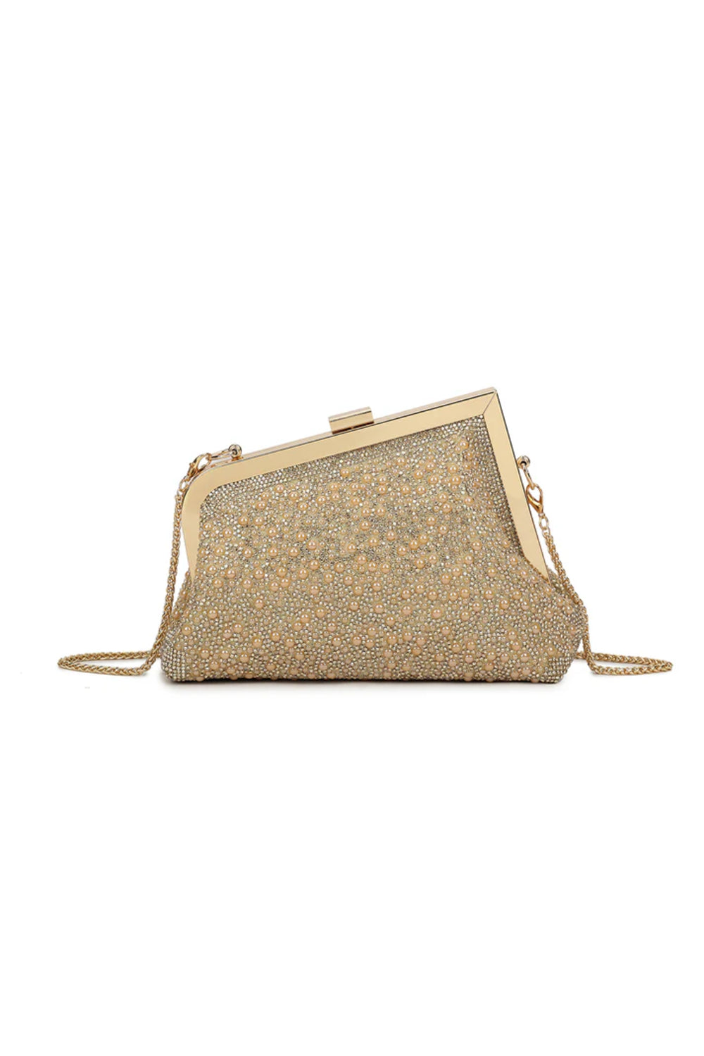 Gold Pearl Asymmetric Evening Bag - jqwholesale.com