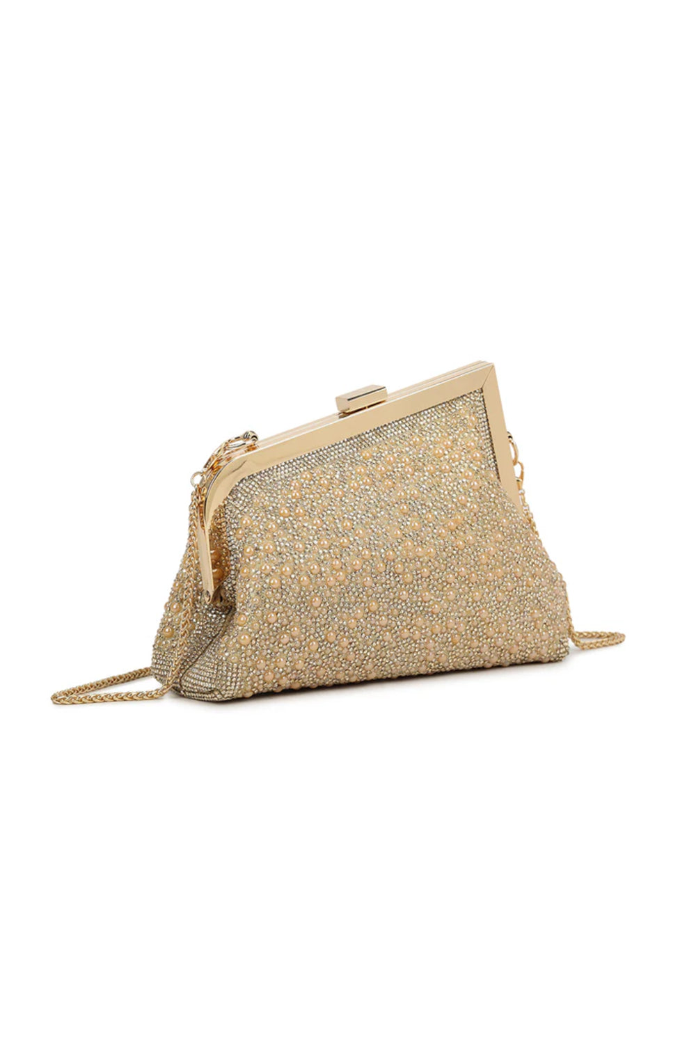 Gold Pearl Asymmetric Evening Bag - jqwholesale.com