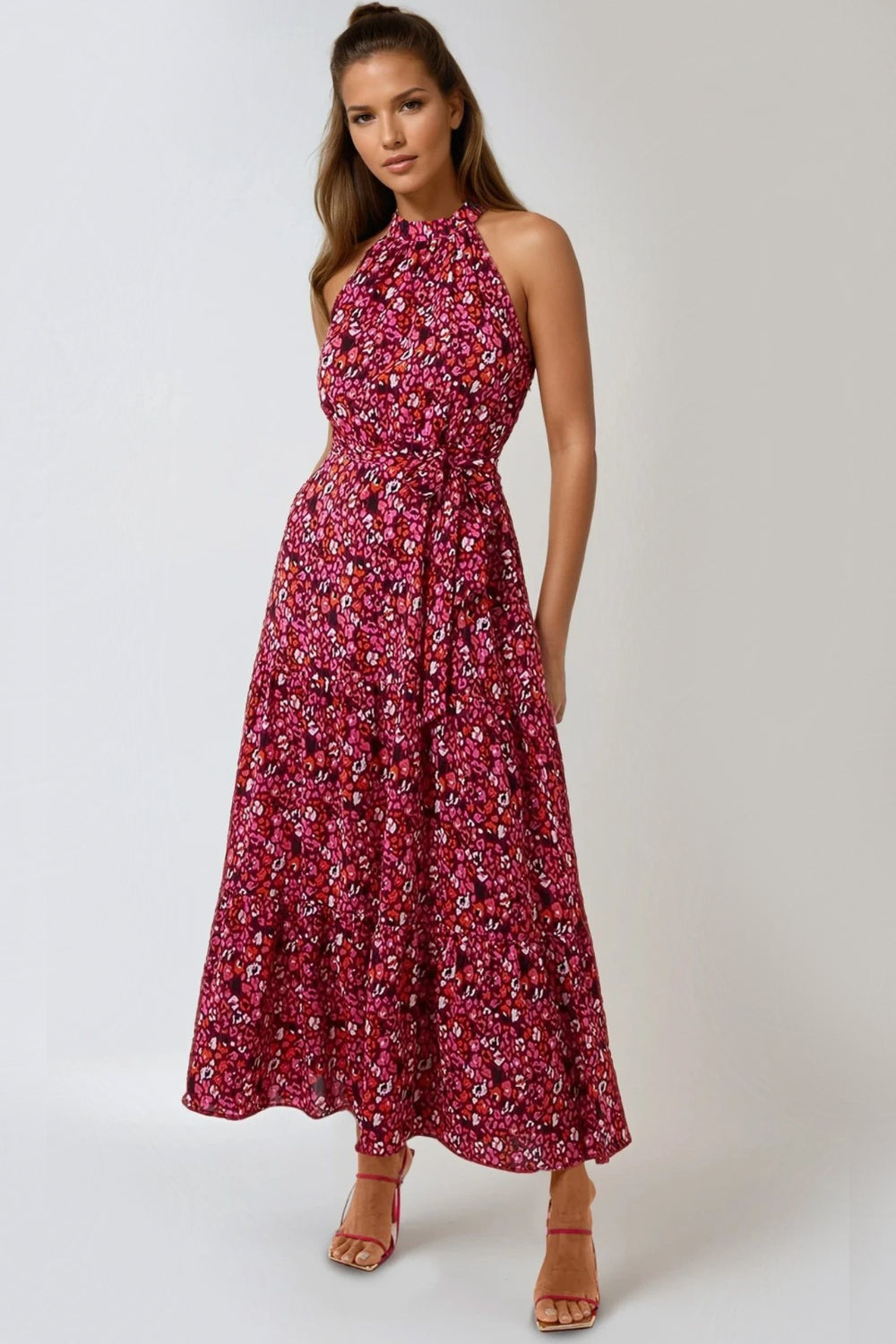 Pink Halterneck Maxi Dress - jqwholesale.com