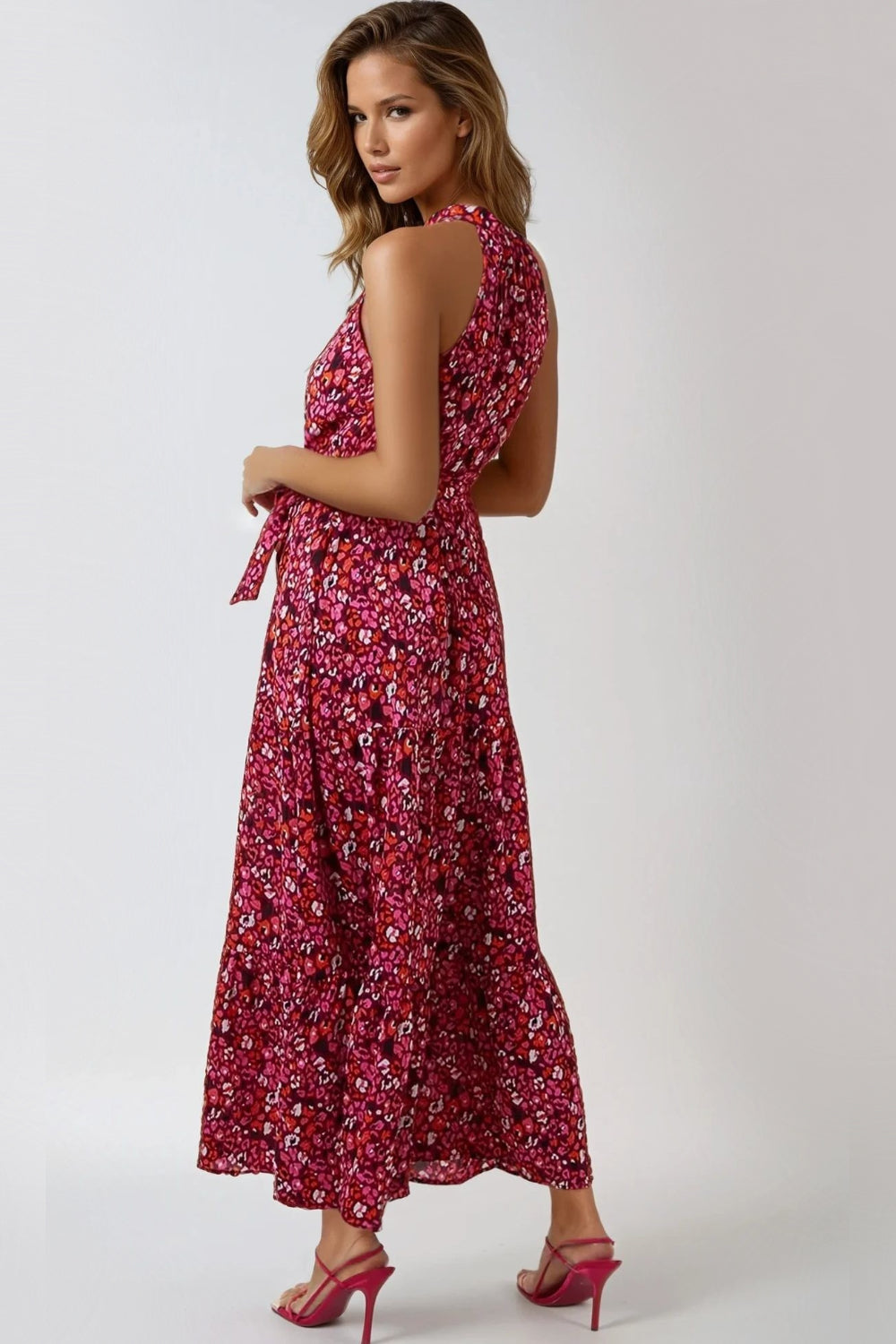 Pink Halterneck Maxi Dress - jqwholesale.com
