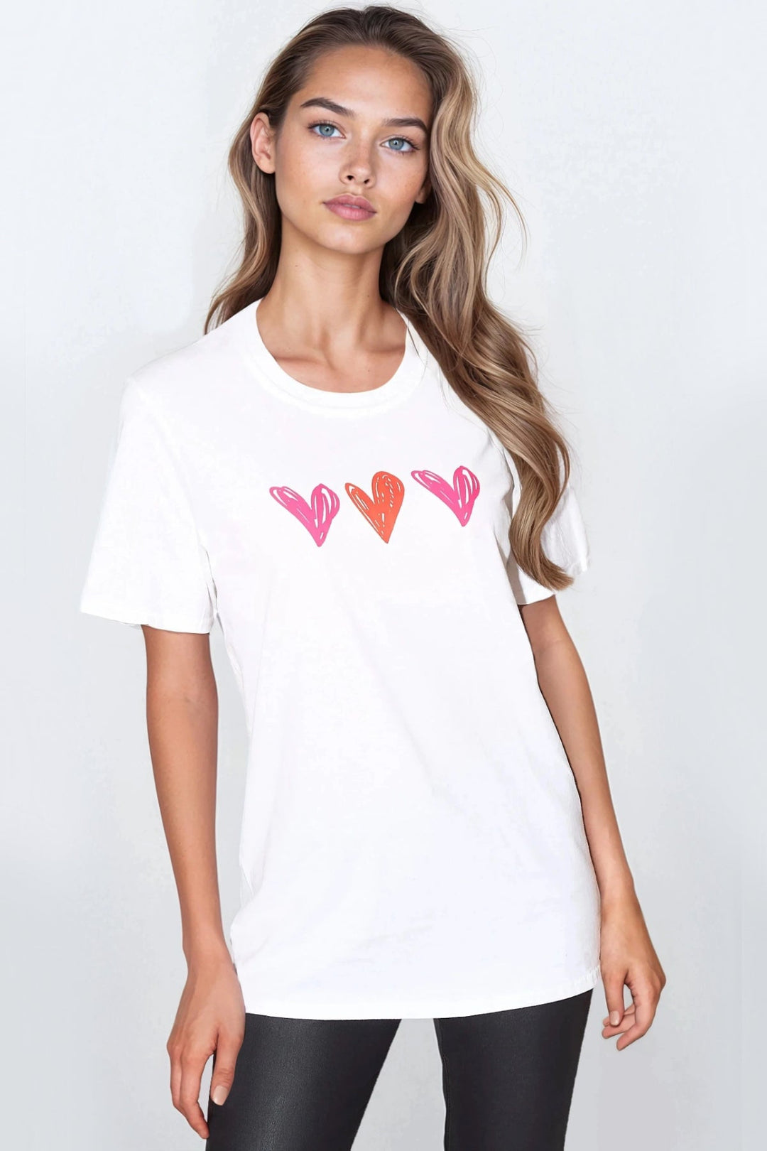 White Hearts Printed T Shirt - jqwholesale.com