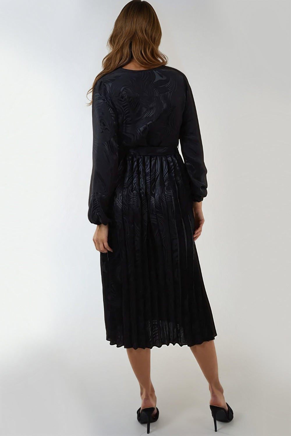 Black Wrap Front Belted Midi Dress - jqwholesale.com