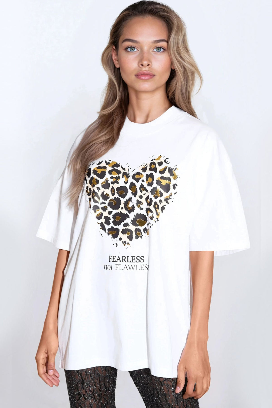 White Leopard Heart Oversized T-Shirt - jqwholesale.com