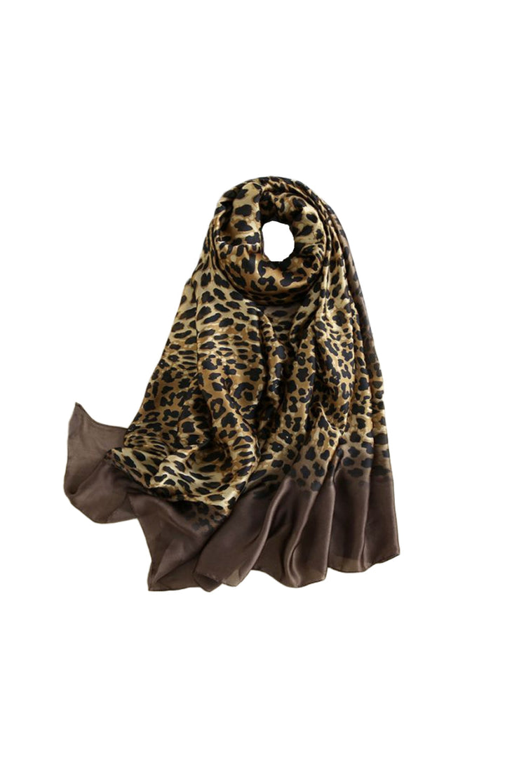Brown Leopard Print Satin Scarf - jqwholesale.com