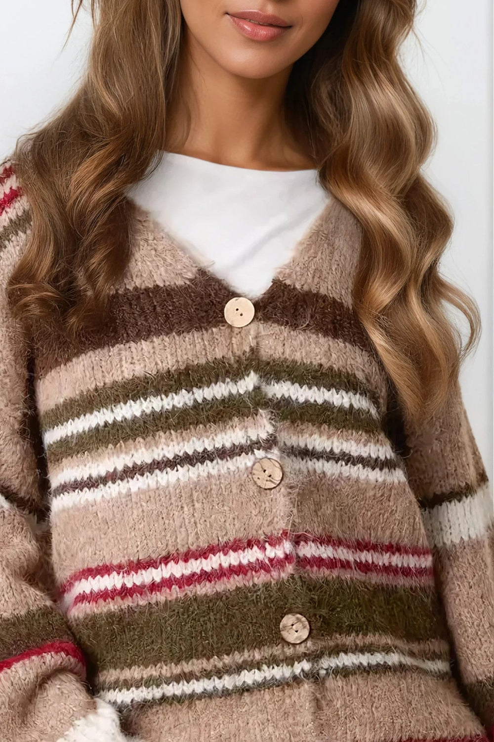 Mocha Striped Knit Cardigan - jqwholesale.com