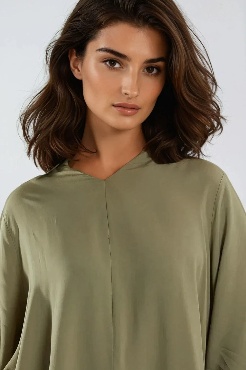 Khaki Open Collar Blouse - jqwholesale.com