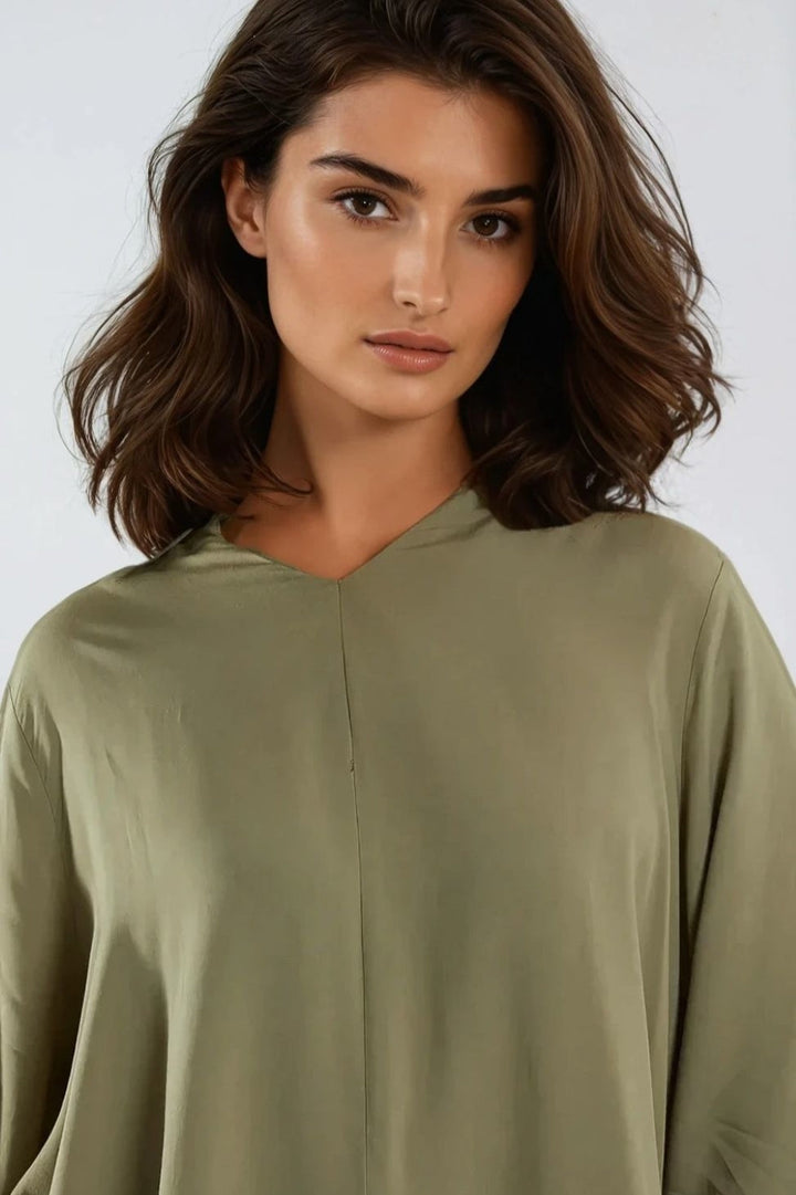 Khaki Open Collar Blouse - jqwholesale.com