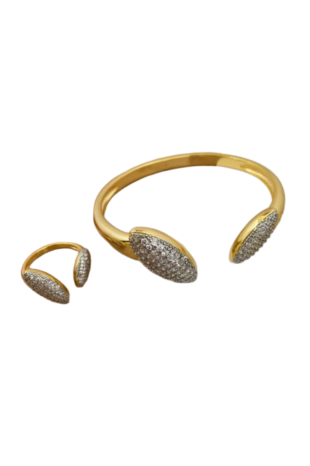 Gold Oval Open Ring And Bangle Set - jqwholesale.com