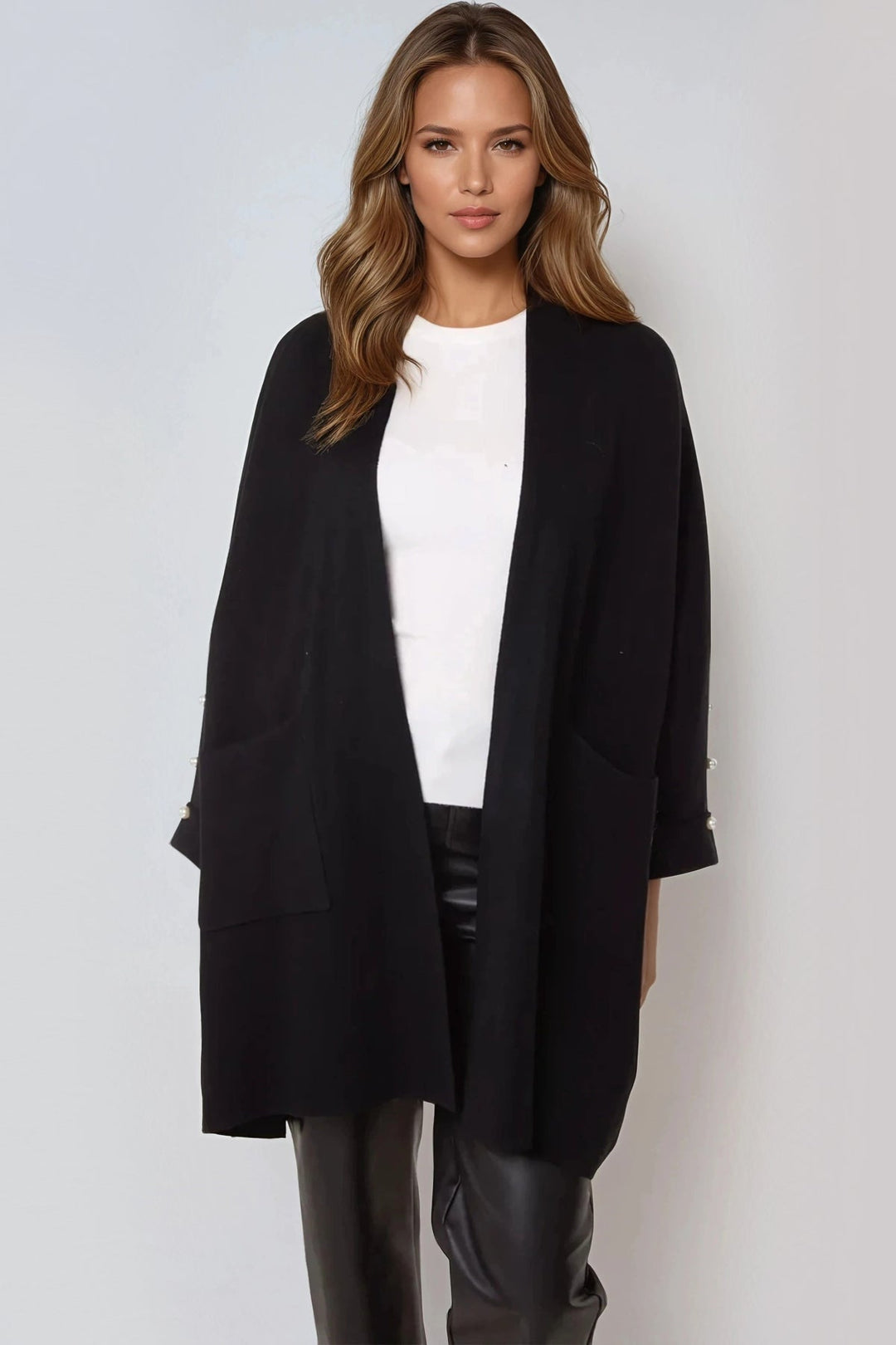 Black Pearl Sleeve Open Cardigan