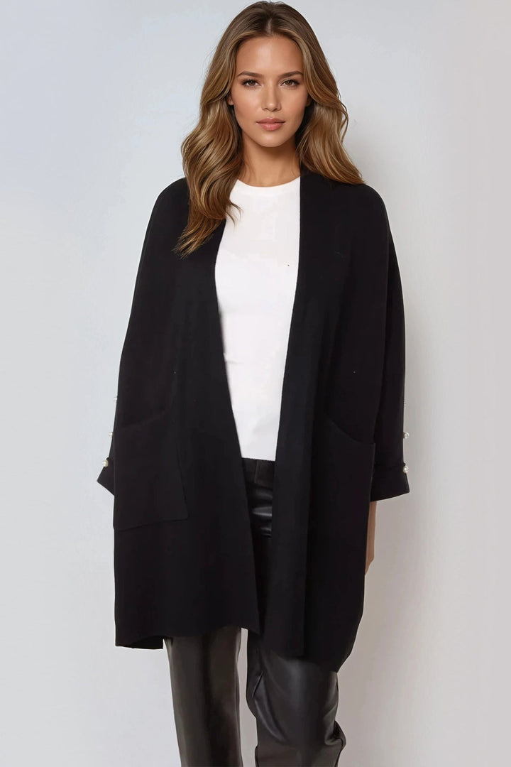 Black Pearl Sleeve Open Cardigan
