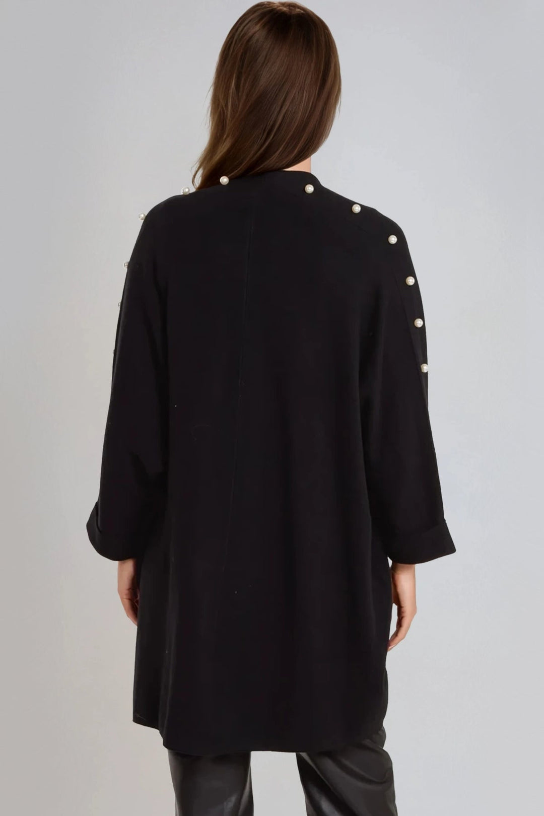 Black Pearl Sleeve Open Cardigan