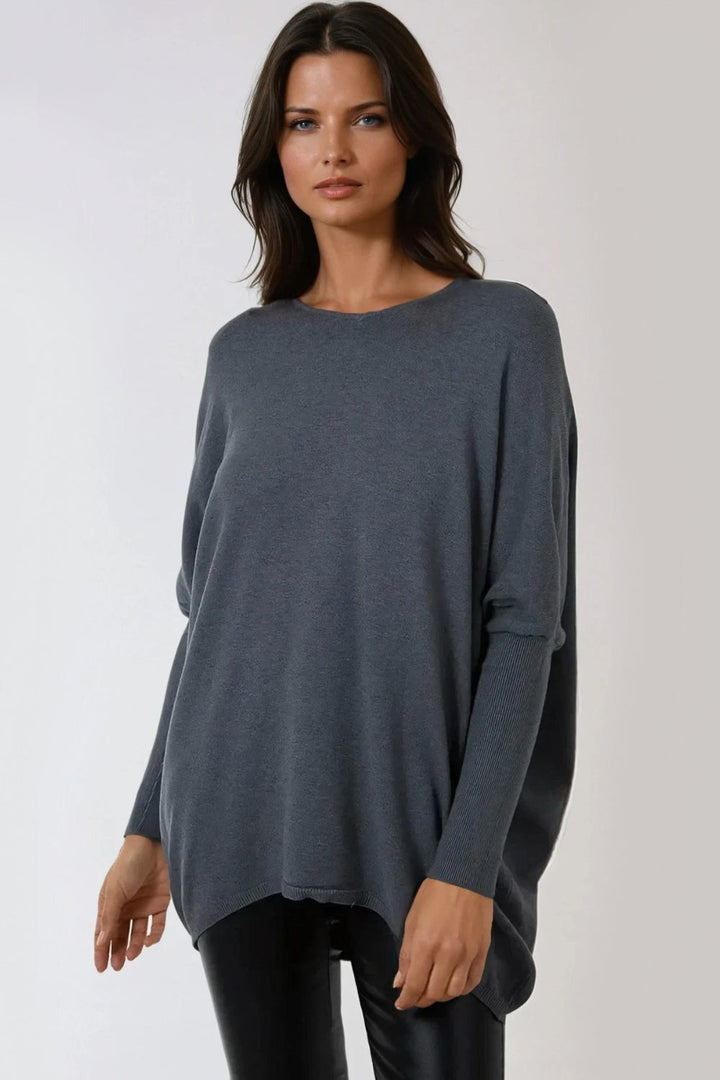 Grey V Neck Long Sleeve Jumper - jqwholesale.com