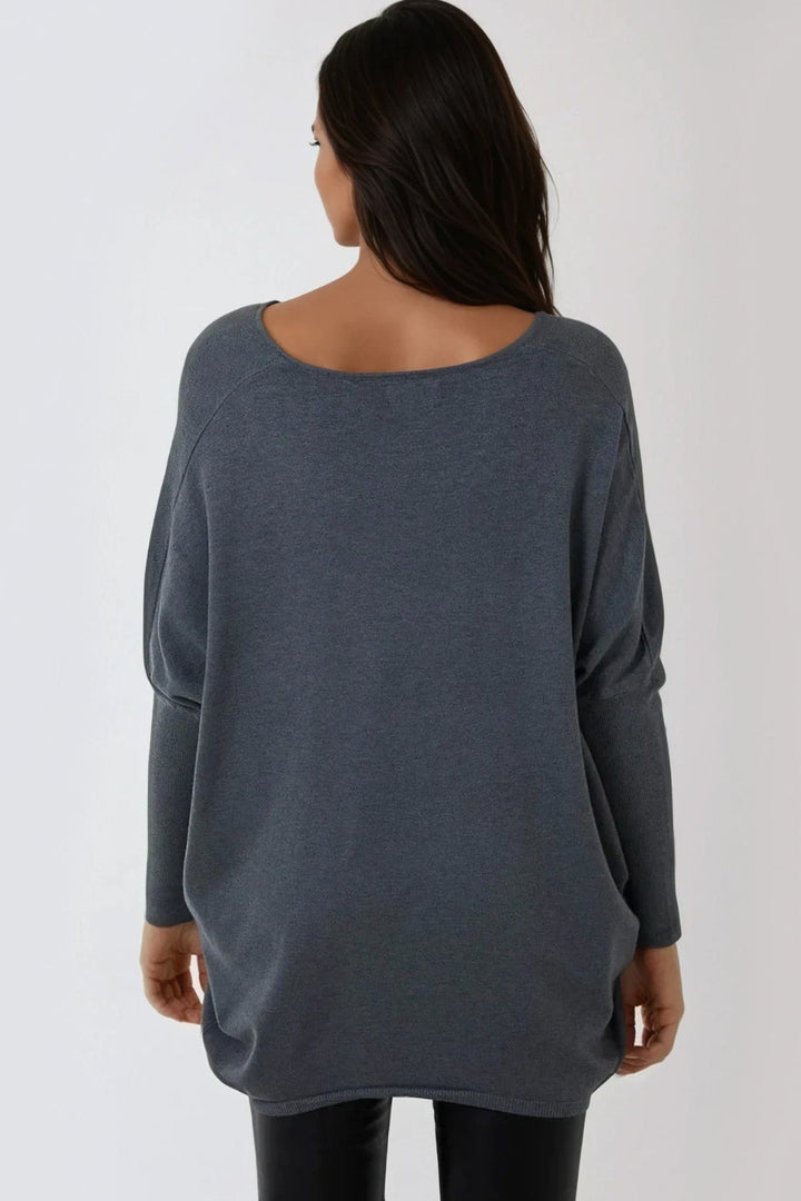 Grey V Neck Long Sleeve Jumper - jqwholesale.com