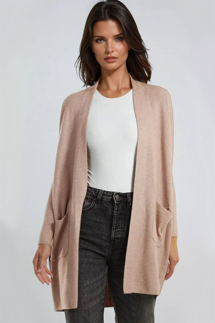 Beige Knit Cardigan with Pockets - jqwholesale.com