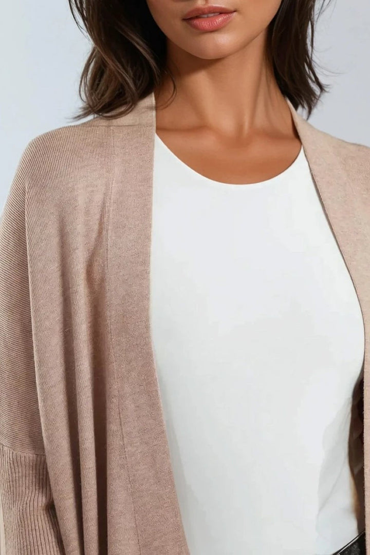 Beige Knit Cardigan with Pockets - jqwholesale.com