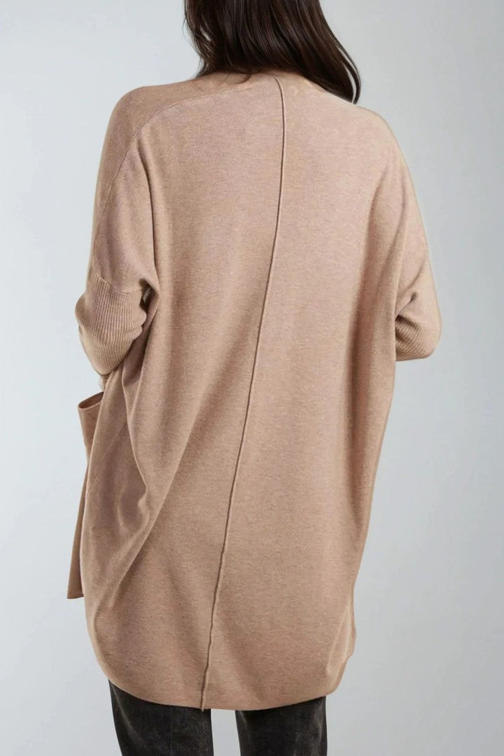Beige Knit Cardigan with Pockets - jqwholesale.com