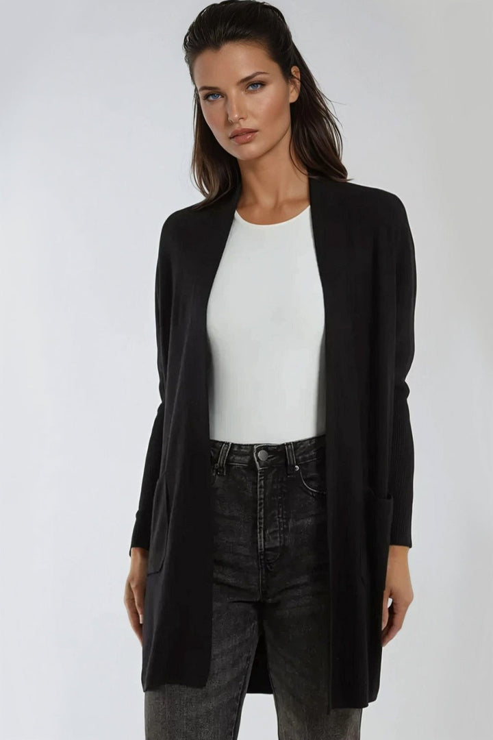 Black Knit Cardigan with Pockets - jqwholesale.com
