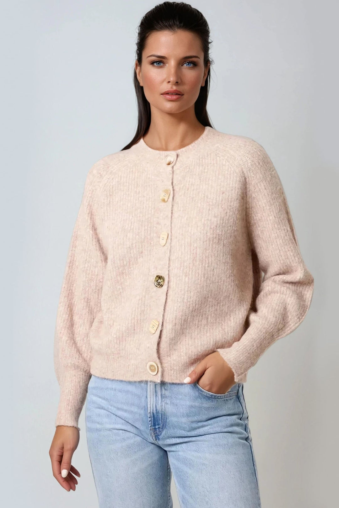 Beige Wool Blend Ribbed Knitted Cardigan - jqwholesale.com