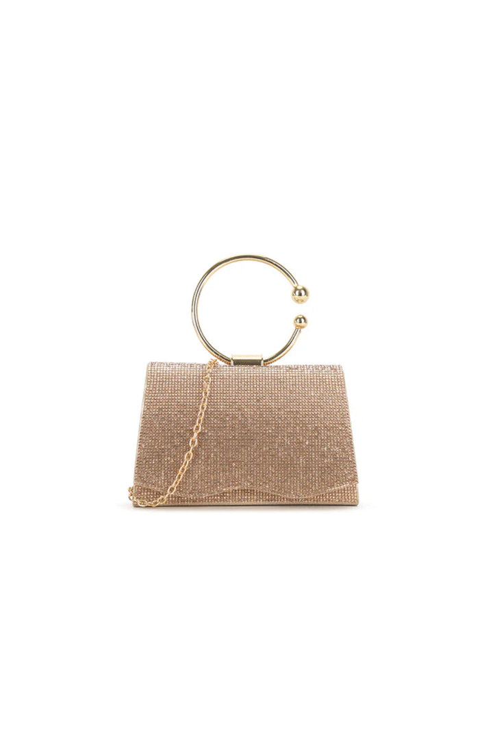 Rose Gold Glitter Ring Handle Evening Bag - jqwholesale.com