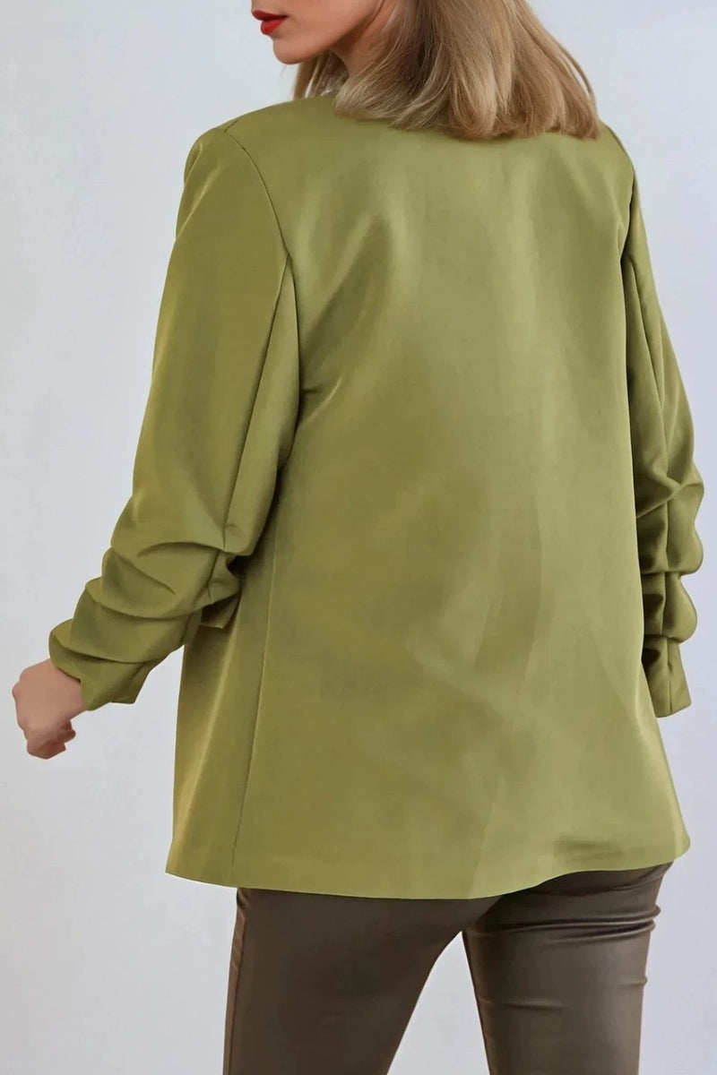 Khaki Blazer with Ruched Sleeves - jqwholesale.com