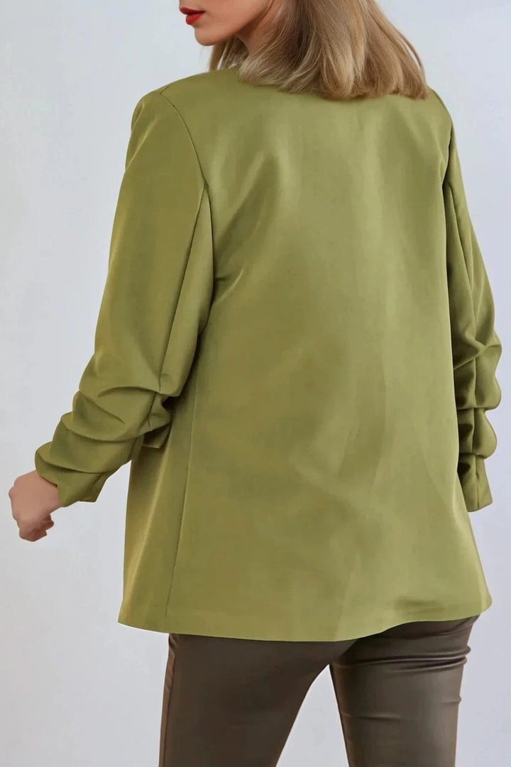 Khaki Blazer with Ruched Sleeves - jqwholesale.com