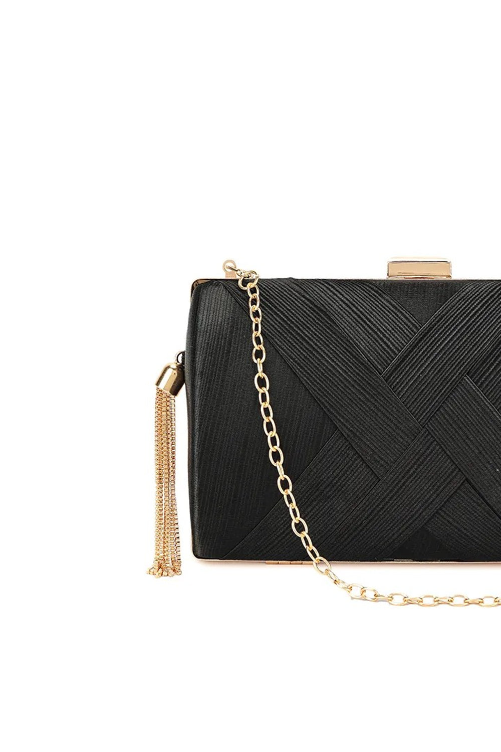 Black Satin Clutch Bag With Tassels - jqwholesale.com