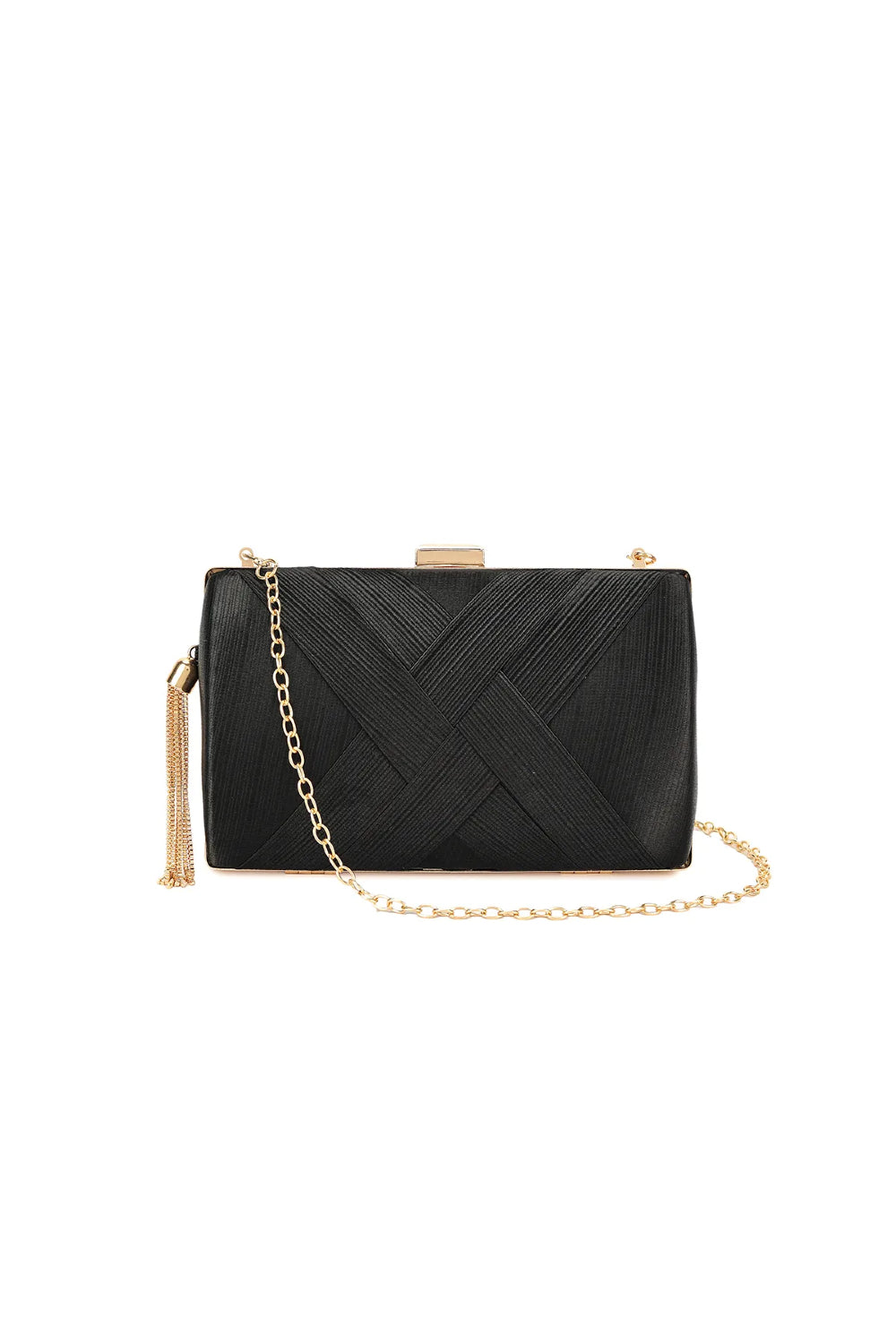 Black Satin Clutch Bag With Tassels - jqwholesale.com