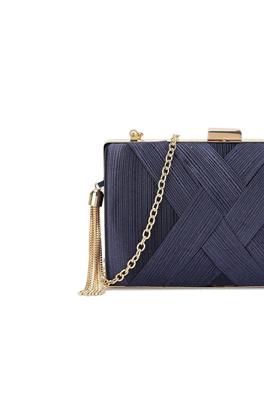 Navy Satin Clutch Bag With Tassels - jqwholesale.com