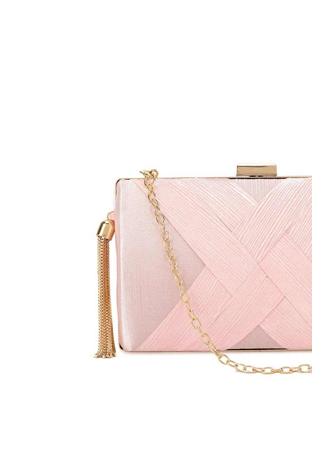 Pink Satin Clutch Bag With Tassels - jqwholesale.com