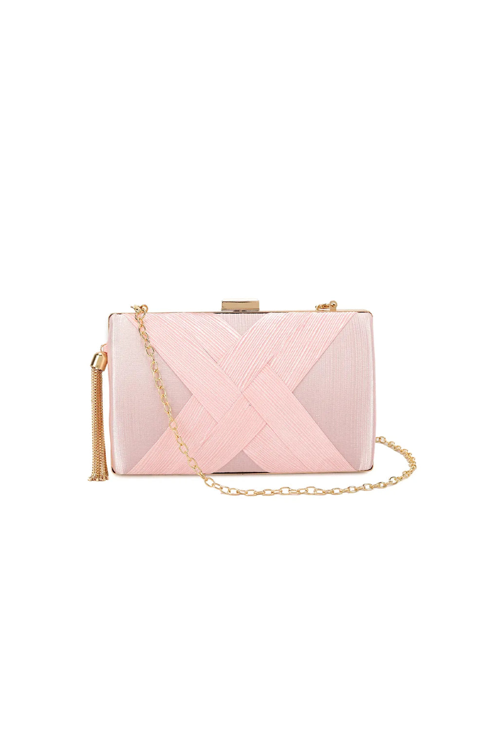 Pink Satin Clutch Bag With Tassels - jqwholesale.com