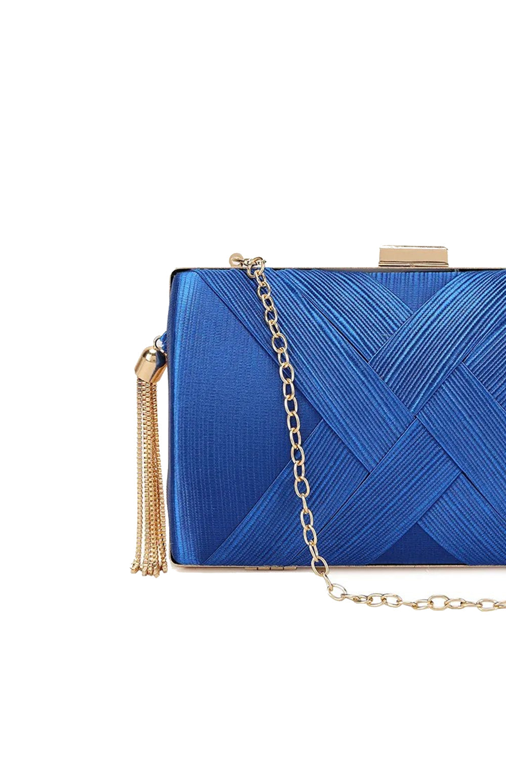 Royal Blue Satin Clutch Bag With Tassels - jqwholesale.com