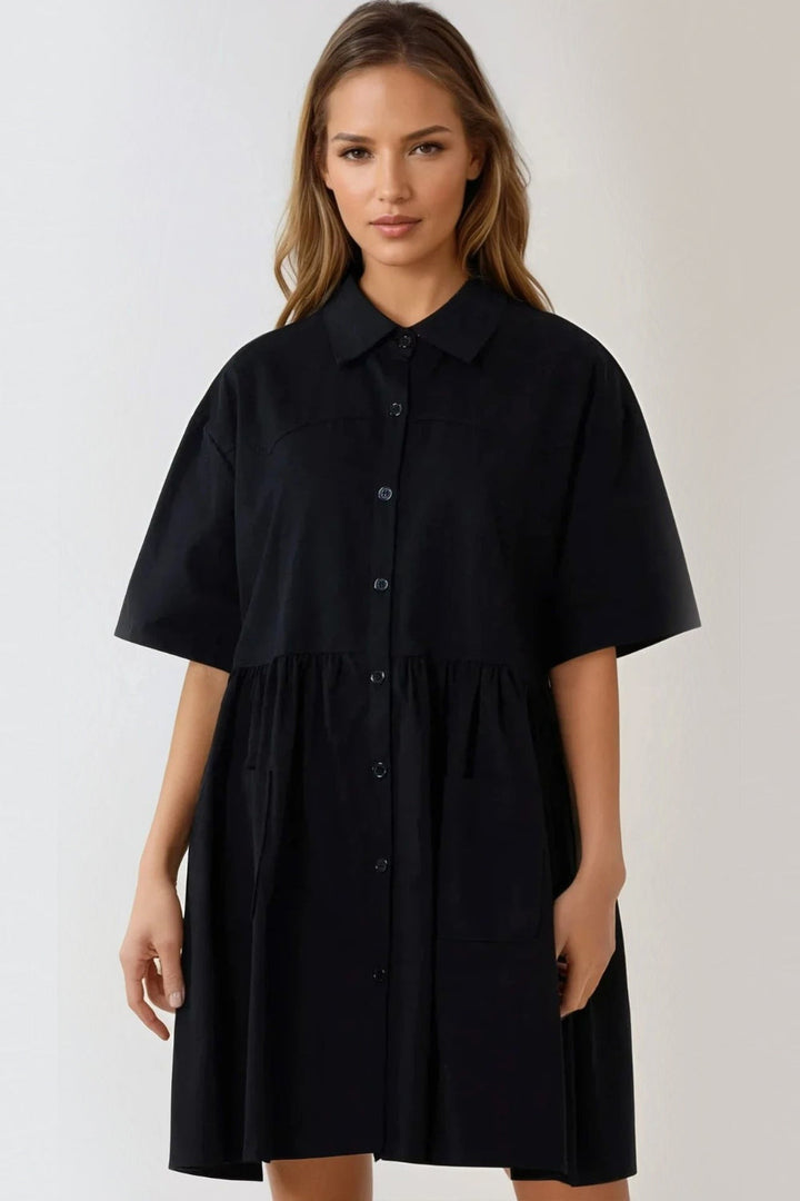 Black Smock Shirt Dress - jqwholesale.com