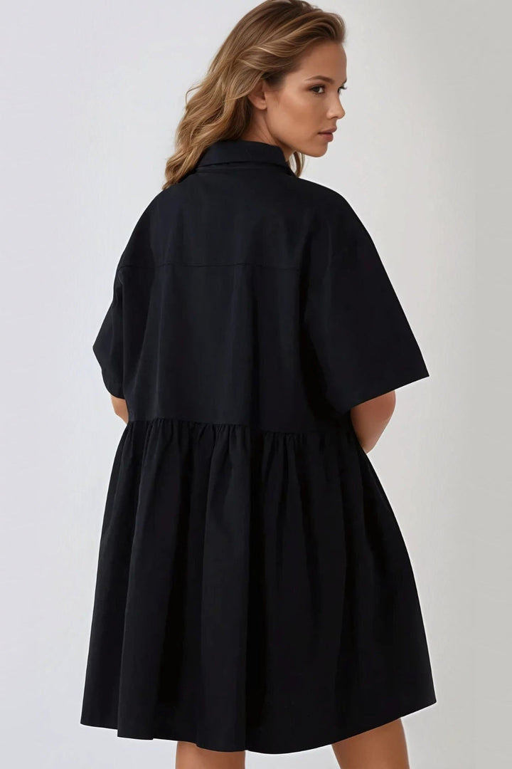 Black Smock Shirt Dress - jqwholesale.com