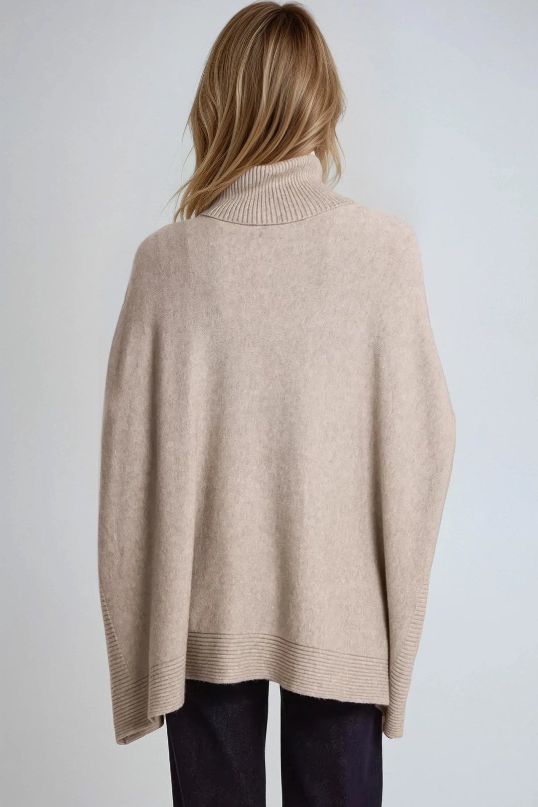 Mocha Roll Neck Jumper Poncho With Side Buttons - jqwholesale.com