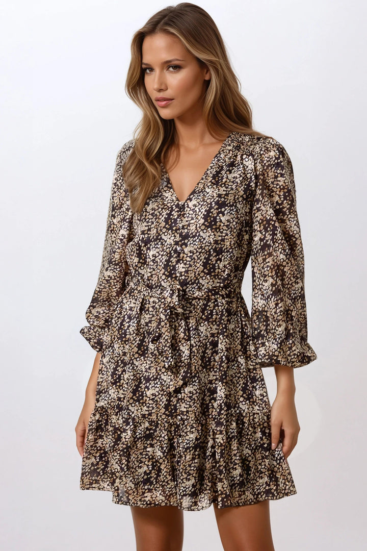 Black Spotty Belted Mini Dress - jqwholesale.com