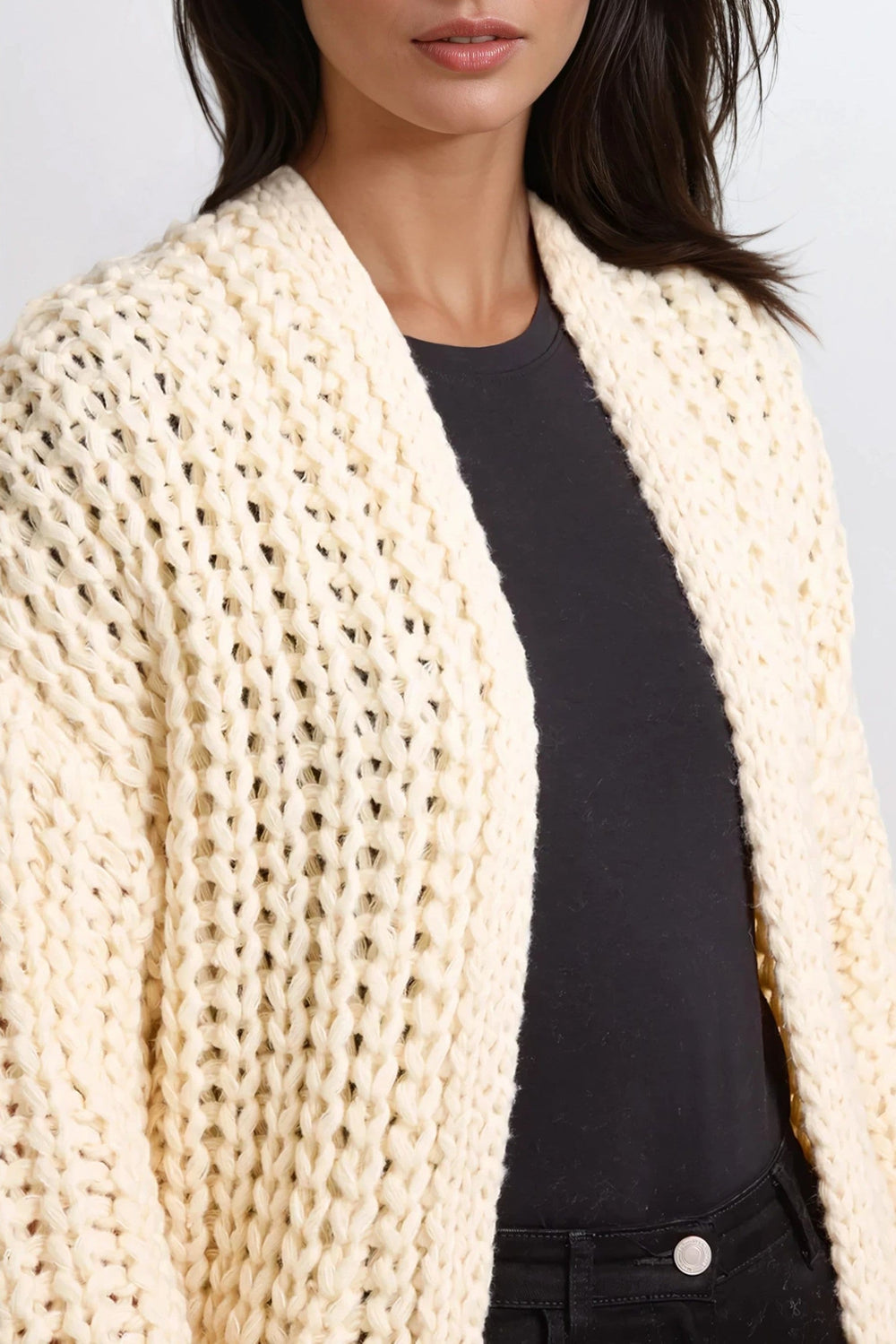 Cream Chunky Knit Cardigan With Pockets - jqwholesale.com