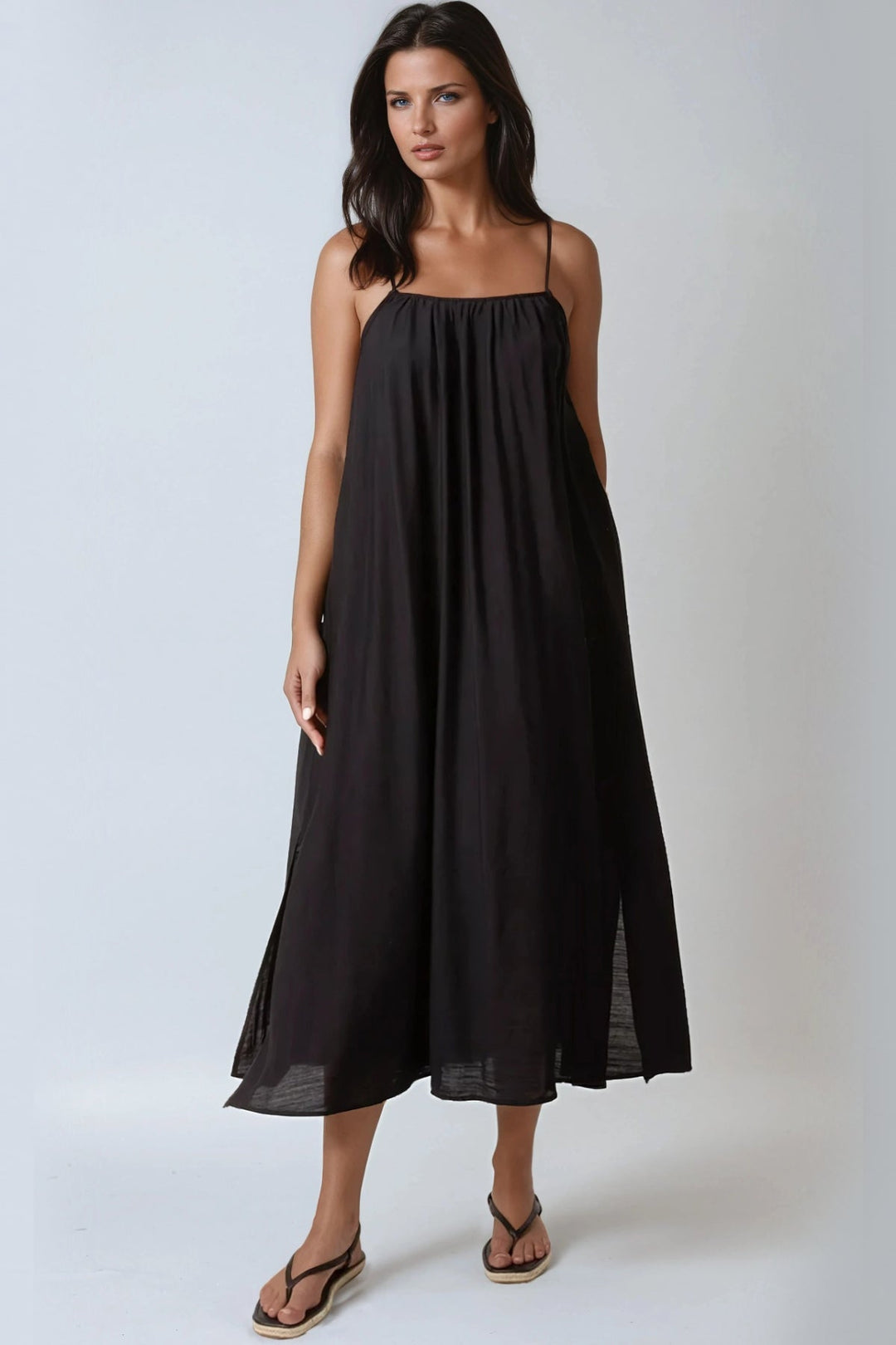 Black Tie Back Cami Maxi Dress - jqwholesale.com