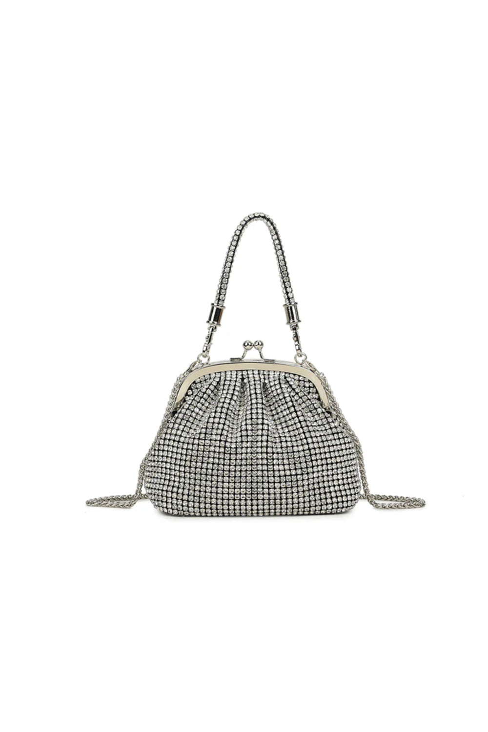 Silver Crystal Kiss Lock Clutch Bag - jqwholesale.com