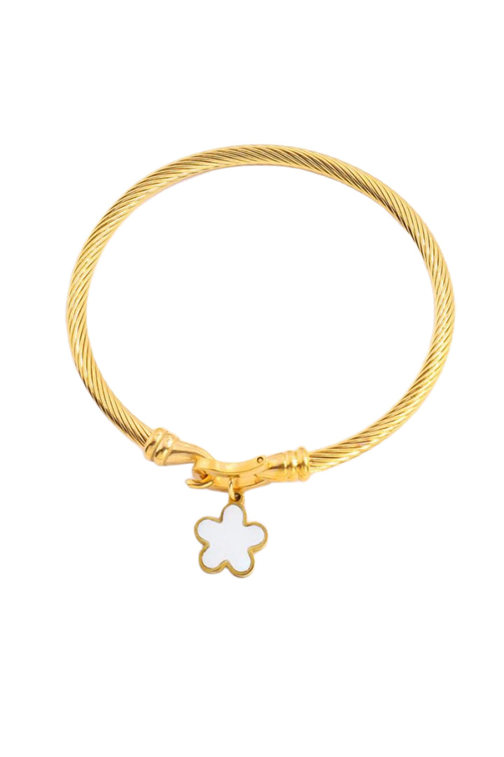 Twisted Bangle With Flower Charm In Cream - jqwholesale.com