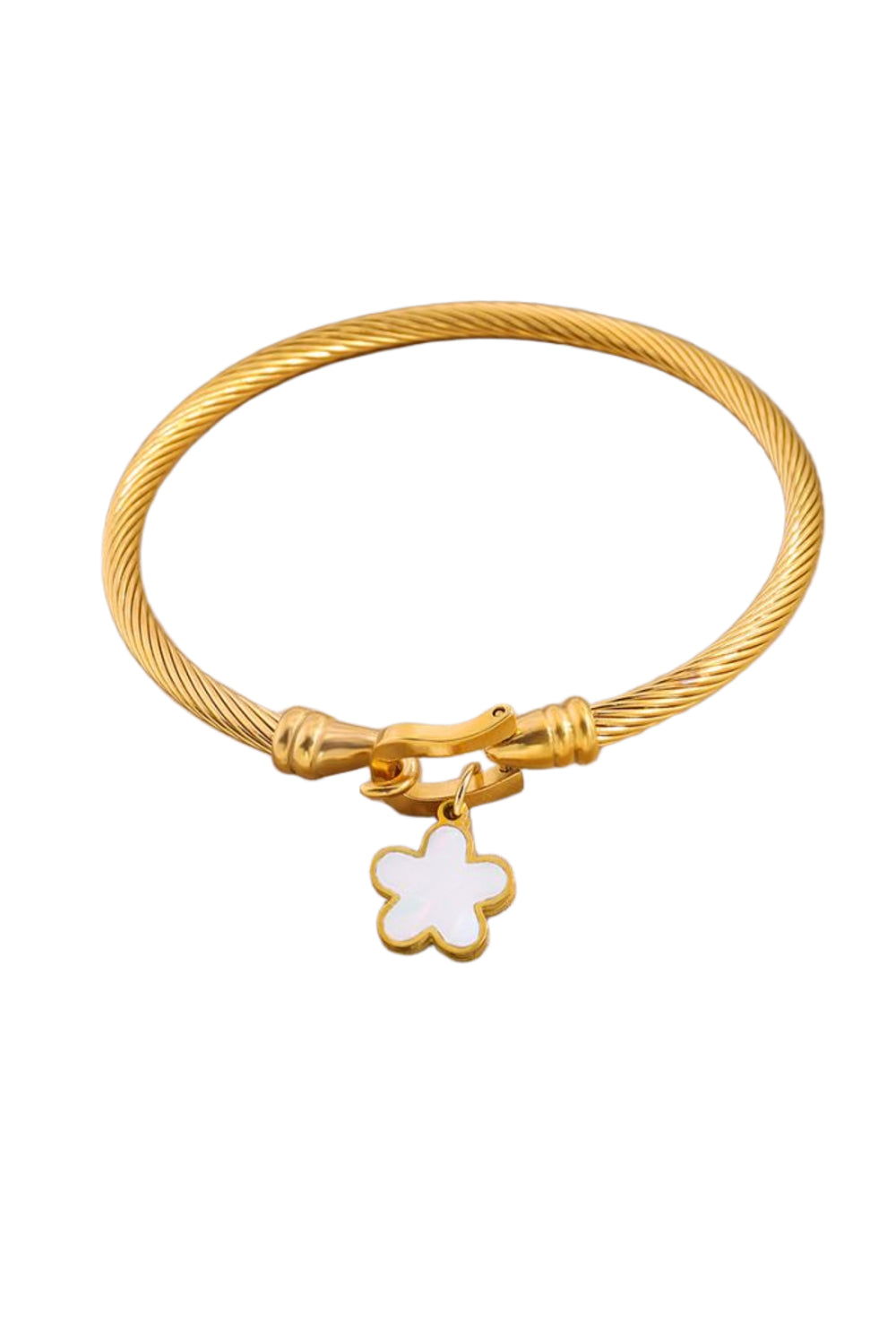 Twisted Bangle With Flower Charm In Cream - jqwholesale.com