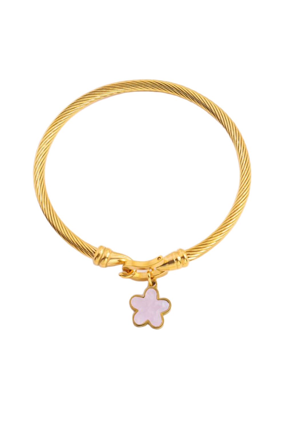 Twisted Bangle With Flower Charm In Pink - jqwholesale.com