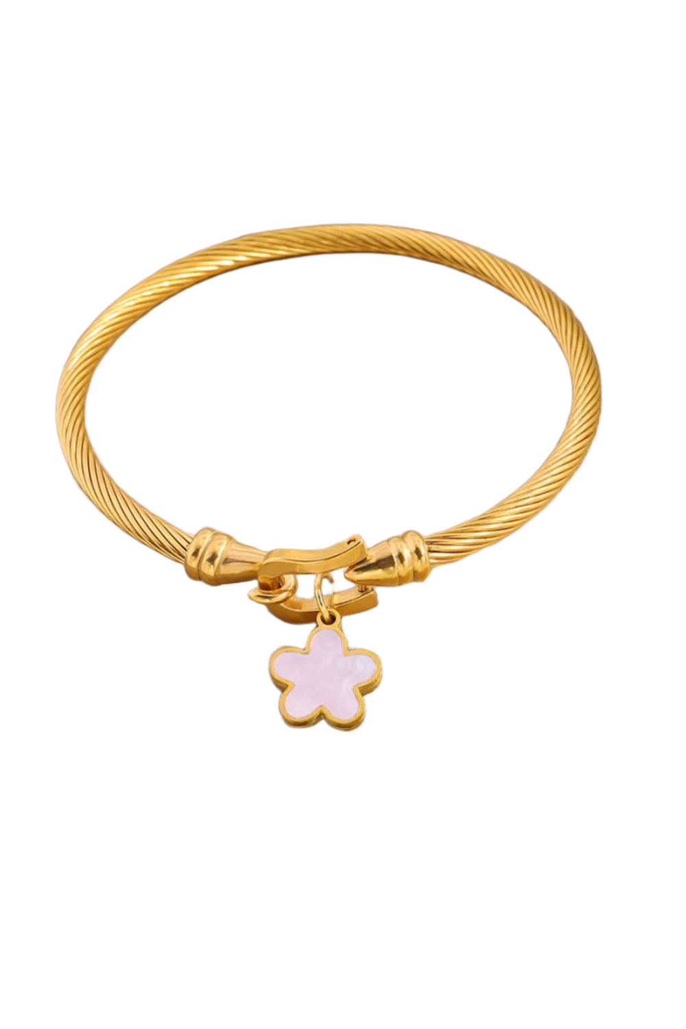 Twisted Bangle With Flower Charm In Pink - jqwholesale.com