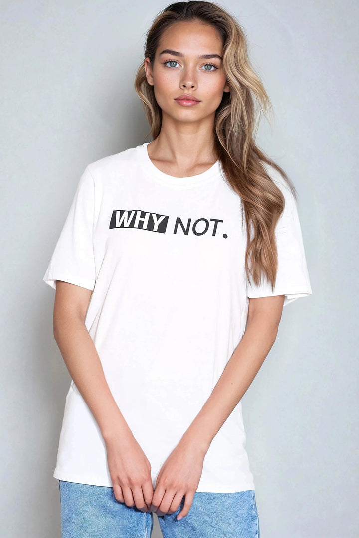 White Why Not Printed Cotton T-Shirt - jqwholesale.com
