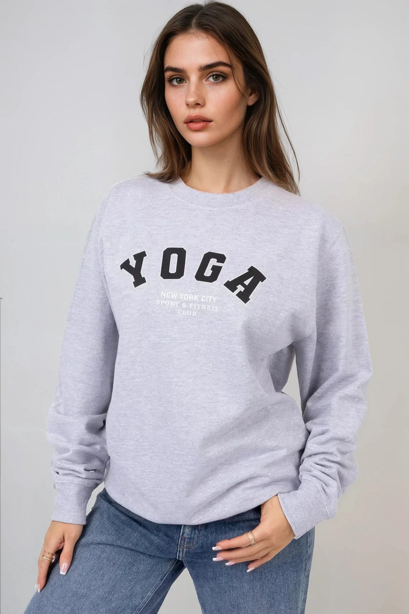 Grey Yoga Printed Sweatshirt - jqwholesale.com